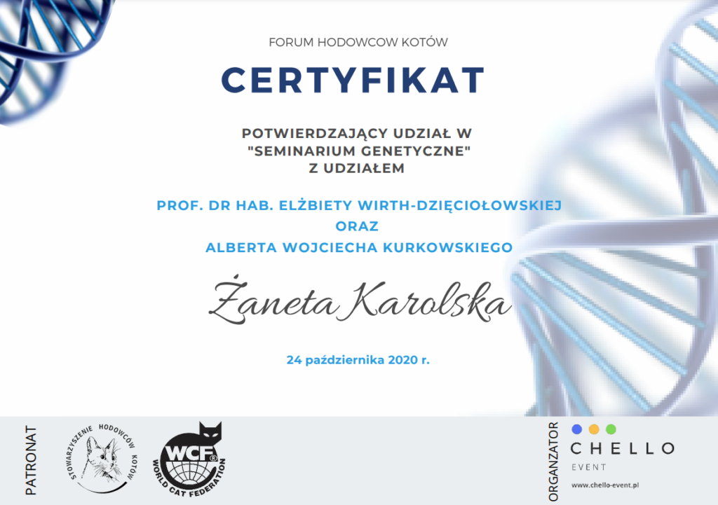 dobra hodowla kotów rasowych, certyfikat, logo SHK, WCF