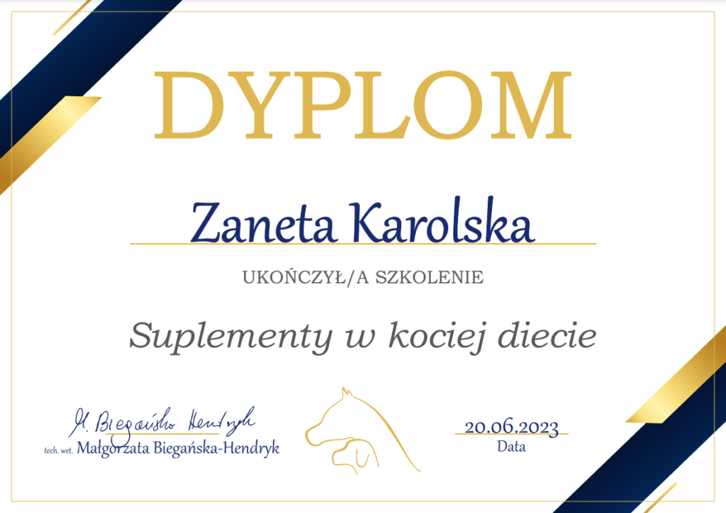 dobra hodowla kotów rasowych, certyfikat szkolenia, logo Animalia Szkolenia